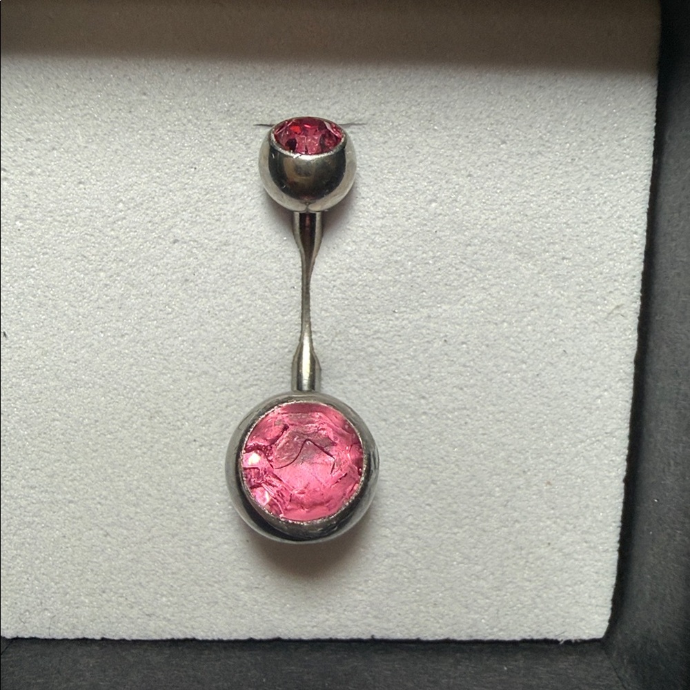 Pink Gem 16g Belly Button Ring